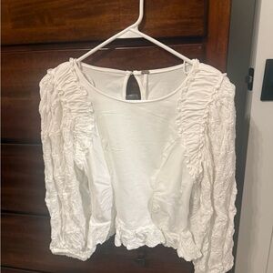 Free People White Ruched Sleeve Blouse Size Small
